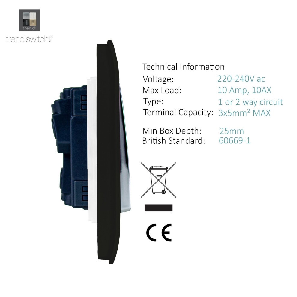 Trendi Switch 2 Gang 10amp 1 or 2 Way Matt Black Rocker Light Switch - image 2