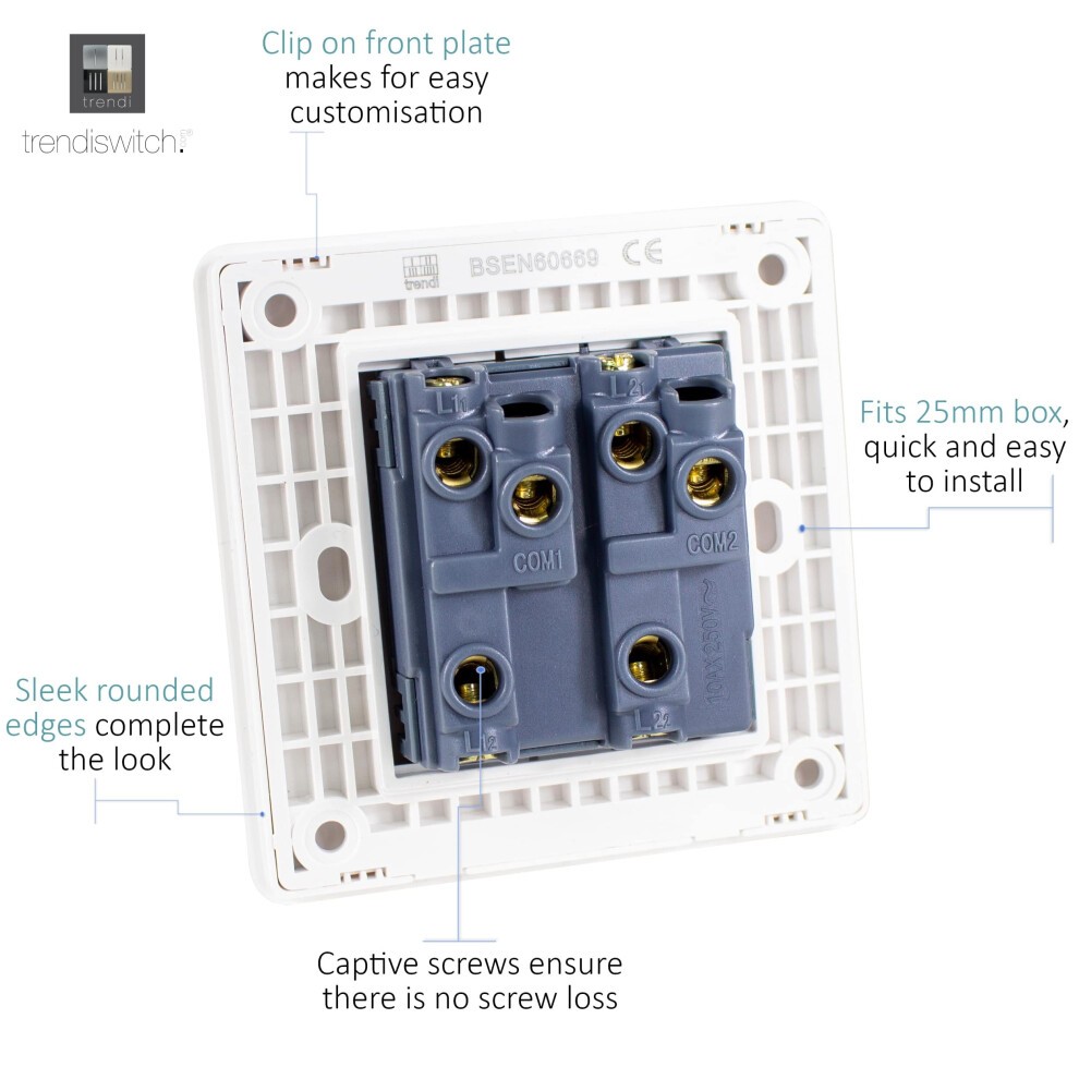 Trendi Switch 2 Gang 10amp 1 or 2 Way Matt Black Rocker Light Switch - image 3