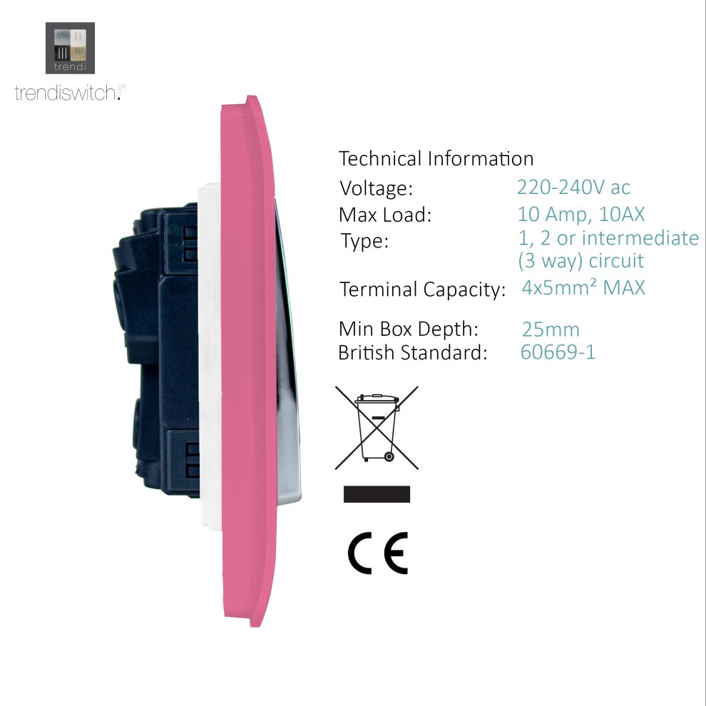 Trendi Switch 2 Gang 10amp Candy Pink Rocker Light Switch - image 2