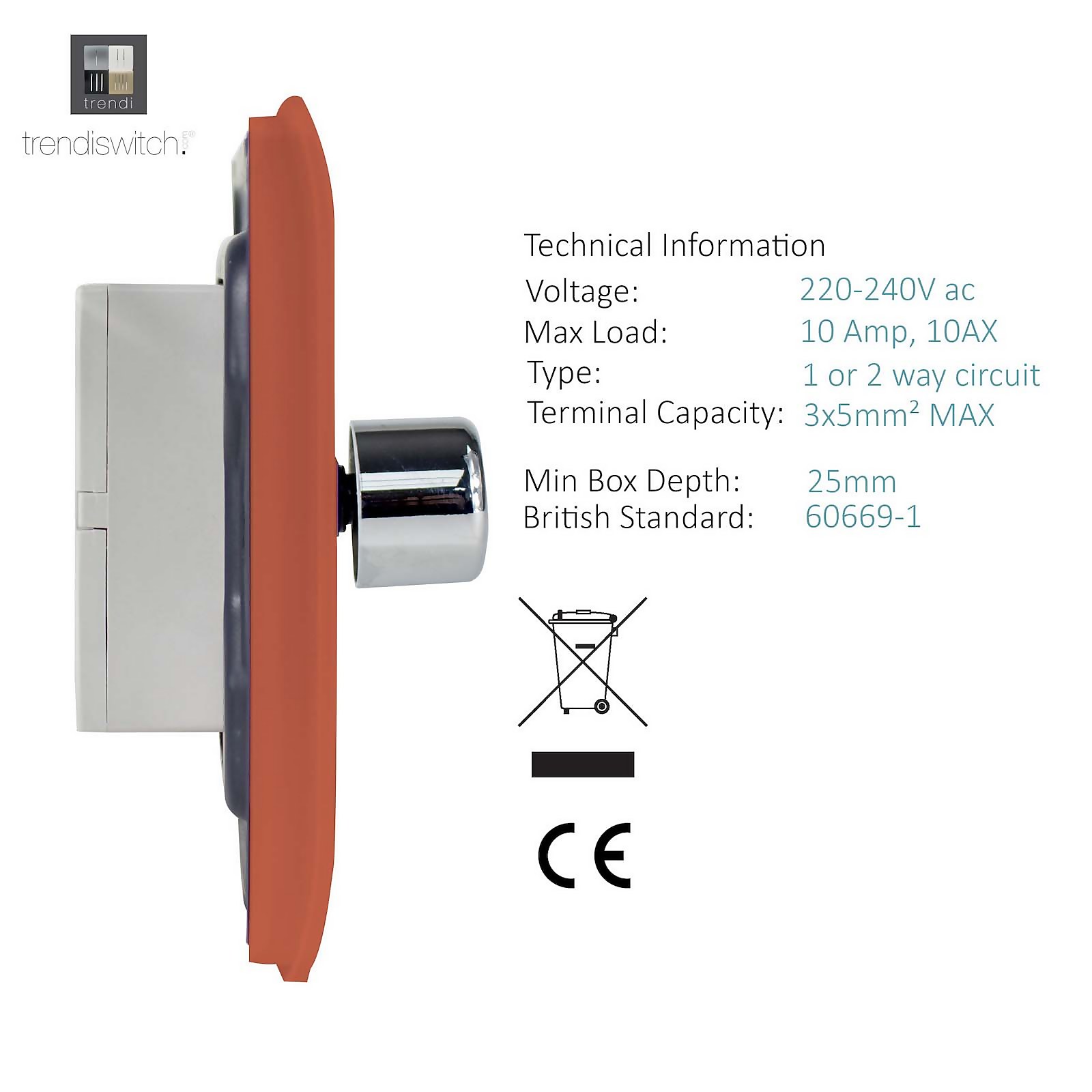 Trendi Switch 2 Gang 10amp Copper Rotary LED Dimmer Light Switch - image 3