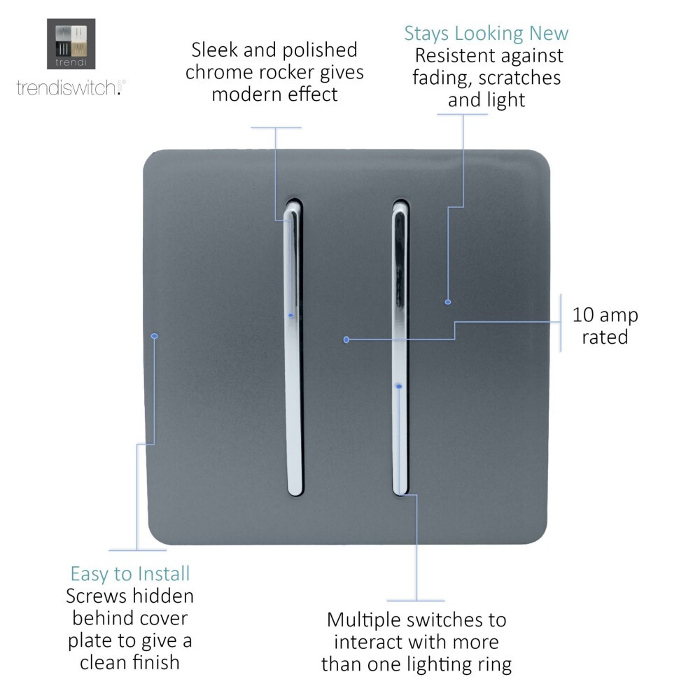 Trendi Switch 2 Gang 10amp Intermediate Warm Grey Rocker Light Switch - image 2