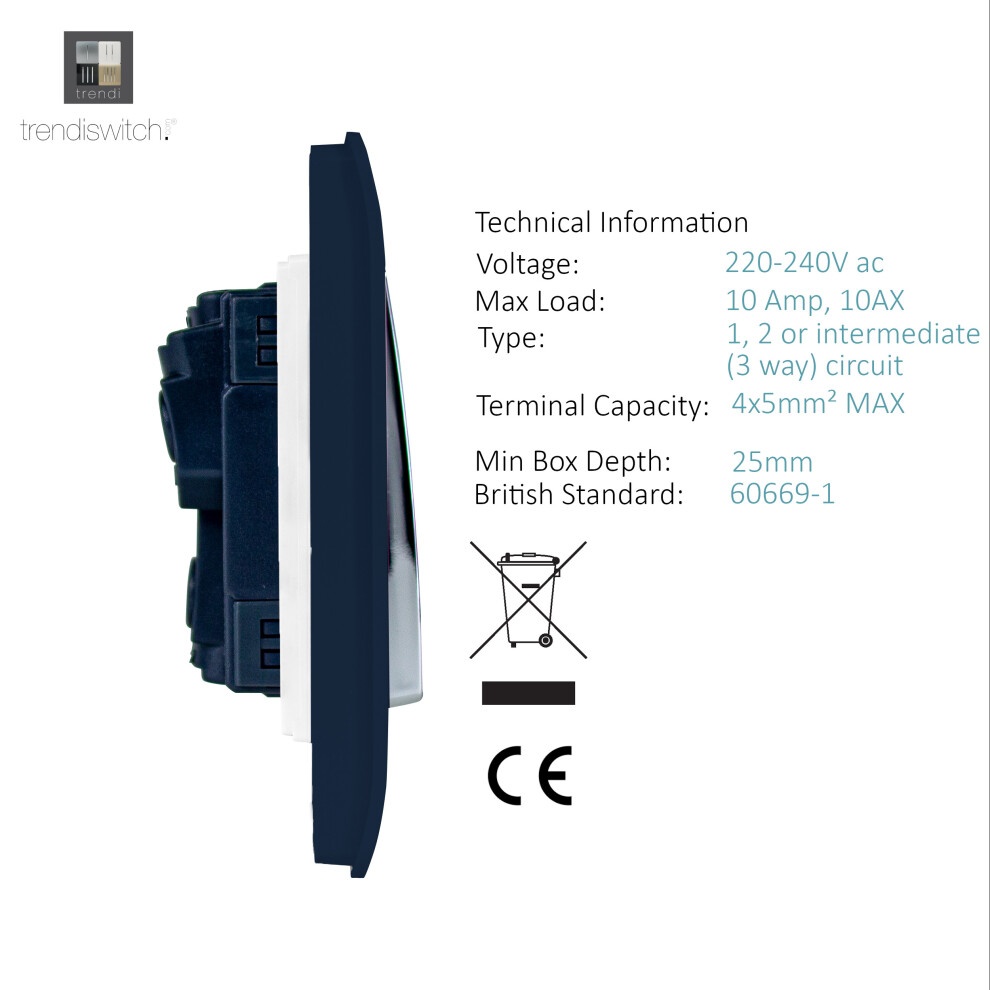 Trendi Switch 2 Gang 10amp Navy Blue Rocker Light Switch - image 2