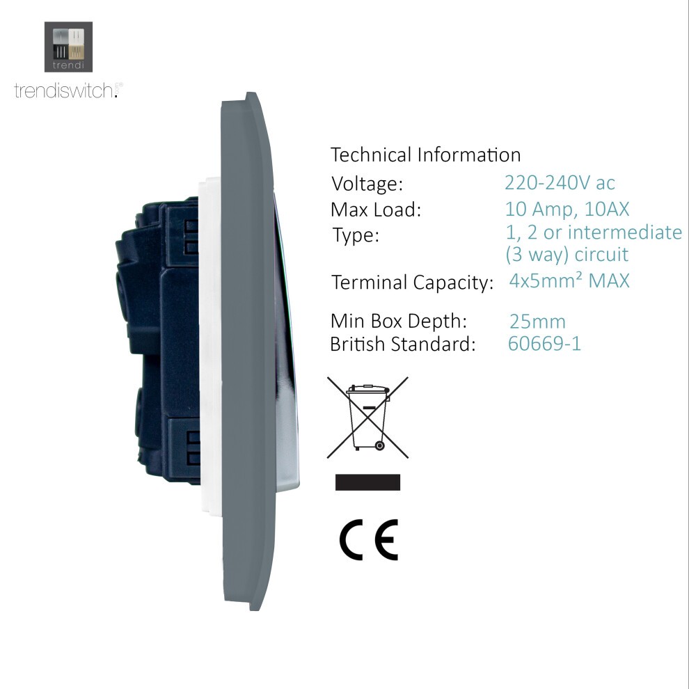 Trendi Switch 2 Gang 10amp Warm Grey Rocker Light Switch - image 2