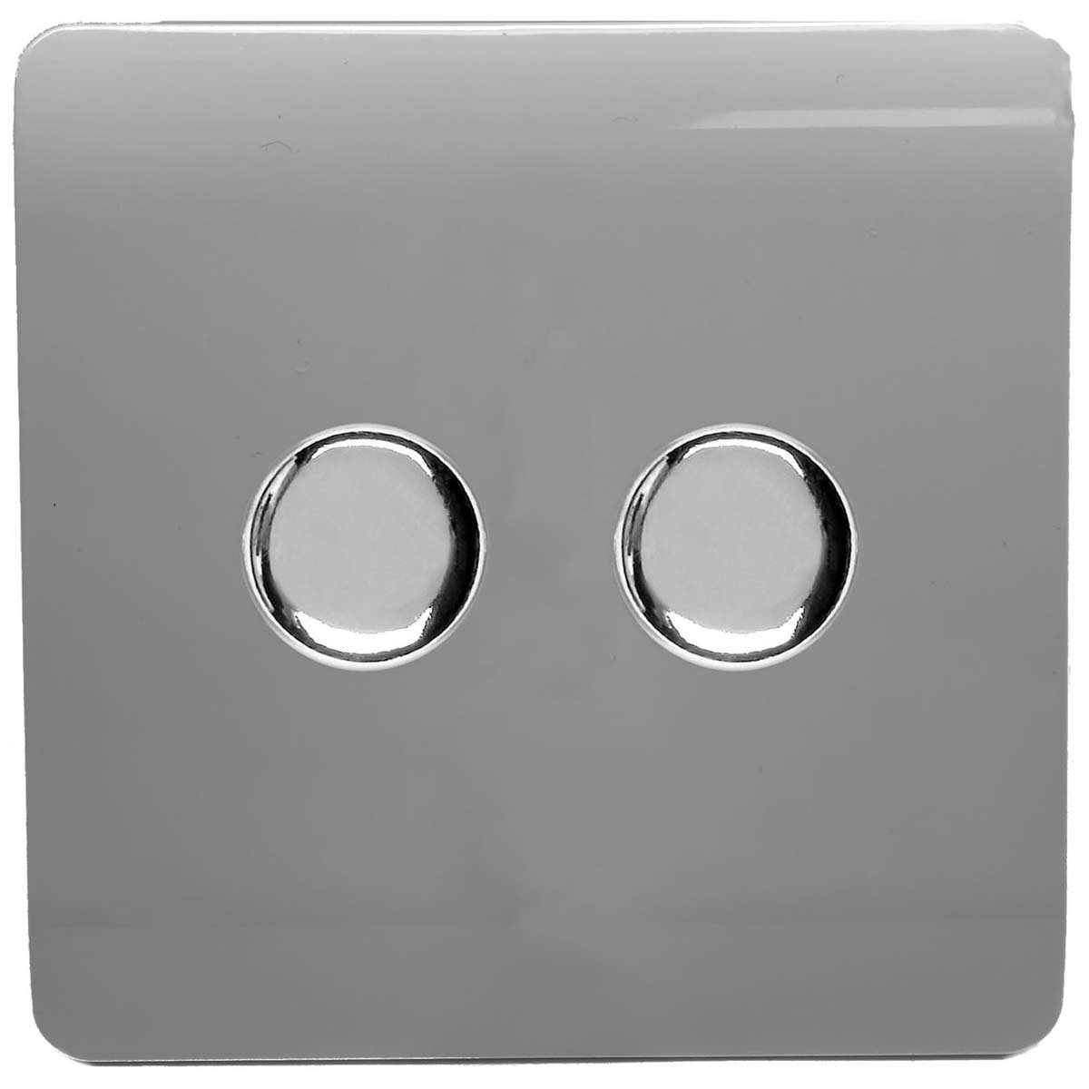 Warm grey Trendi 2G LED dimmer switch with a sleek glossy finish and two circular control knobs, designed for modern interiors.