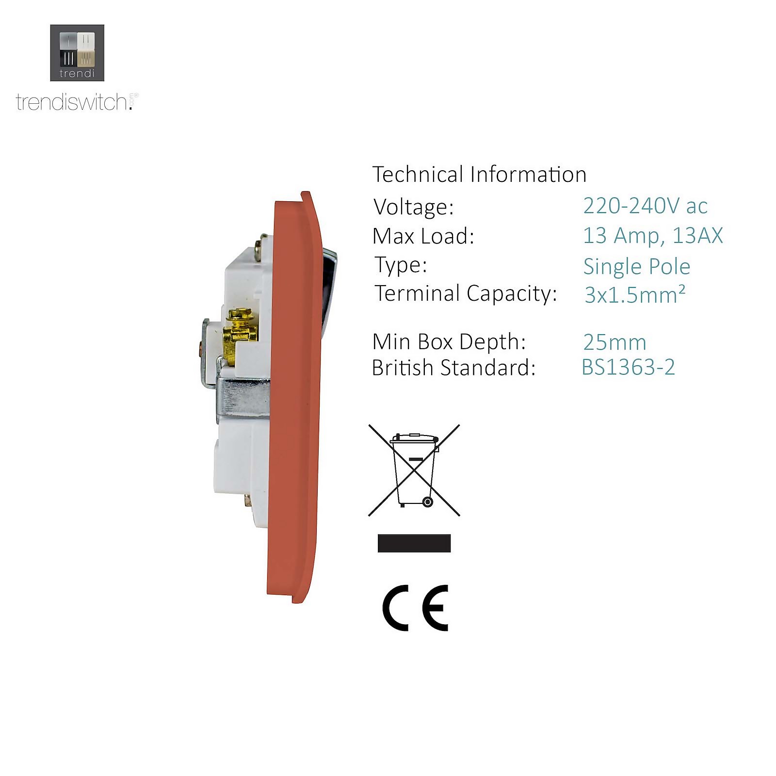 Trendi Switch 2 Gang 13amp Copper Long Switched Plug Socket - image 3