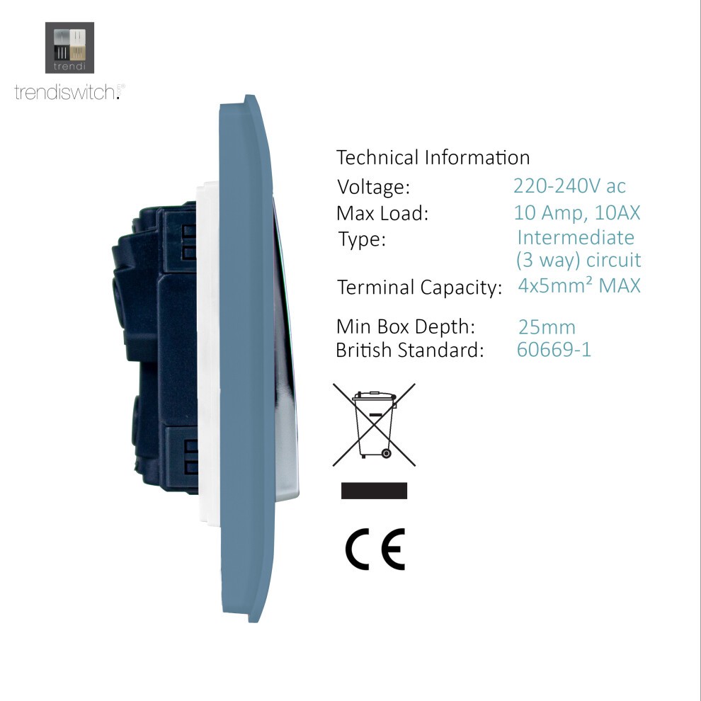 Trendi Switch 2 Gang Sky Blue Long Switched Plug Socket 3 Pack - image 3