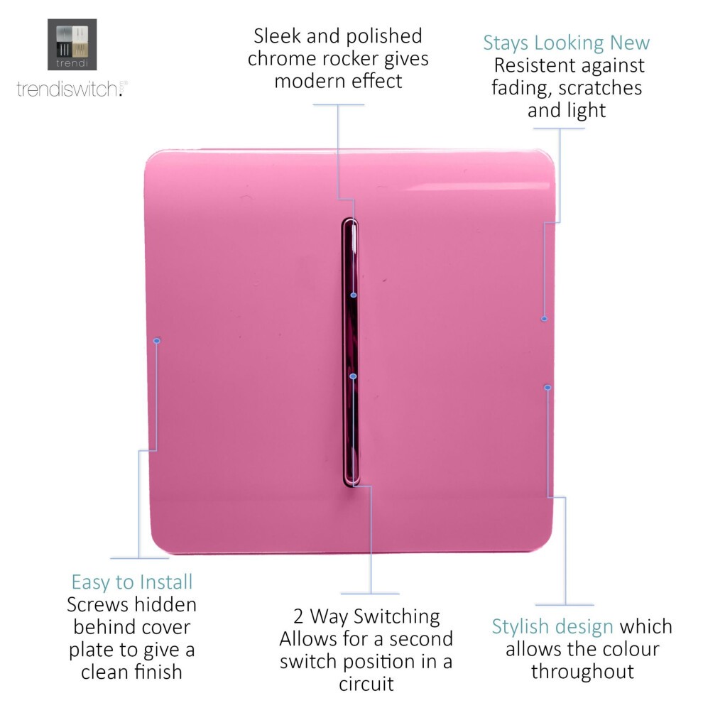 Trendi Switch 3 Gang 10amp 1 or 2 Way Candy Pink Rocker Light Switch - image 5