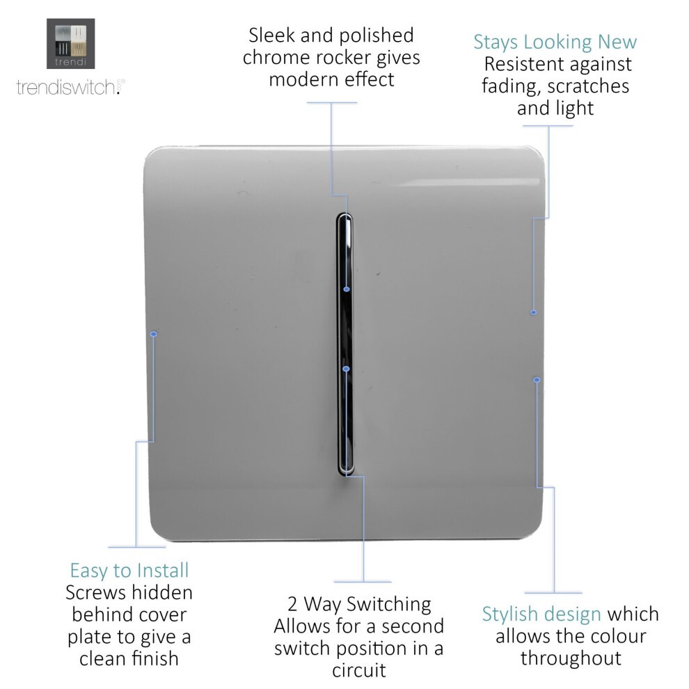 Trendi Switch 3 Gang 10amp 1 or 2 Way Light Grey Rocker Light Switch - image 5