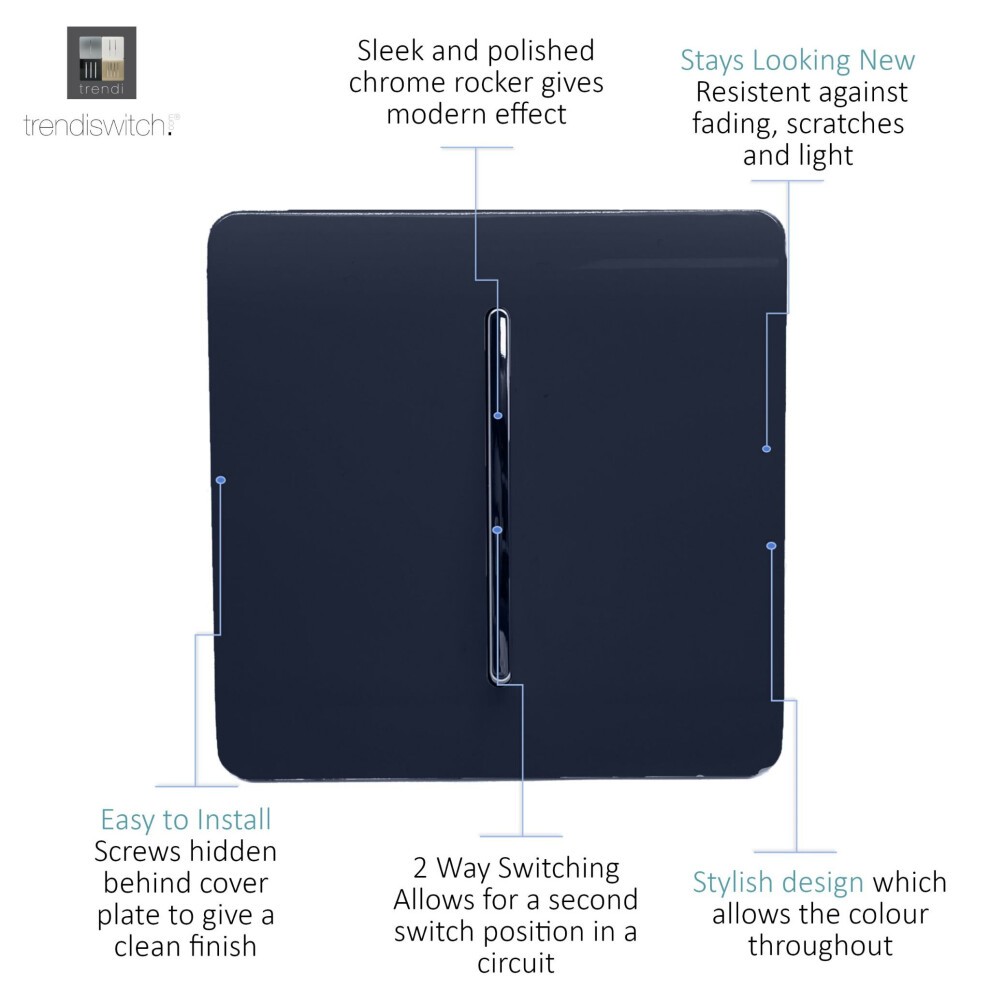 Trendi Switch 3 Gang 10amp 1 or 2 Way Navy Blue Rocker Light Switch - image 5