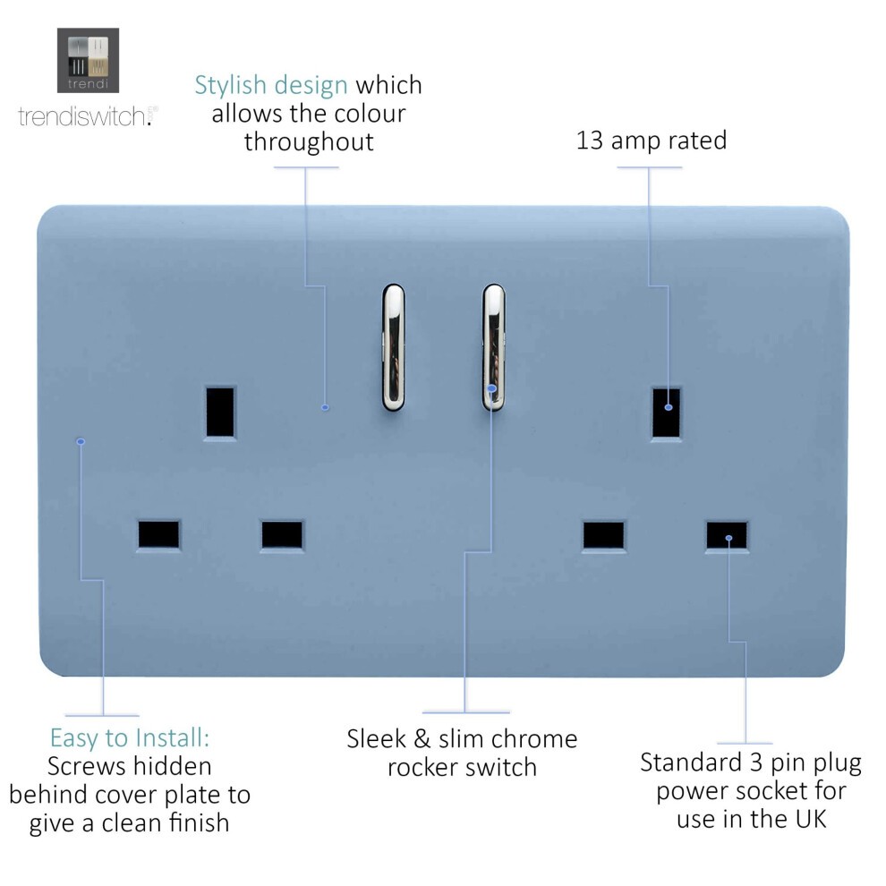 Trendi Switch 3 Gang 10amp 1 or 2 Way Sky Blue Rocker Light Switch - image 5