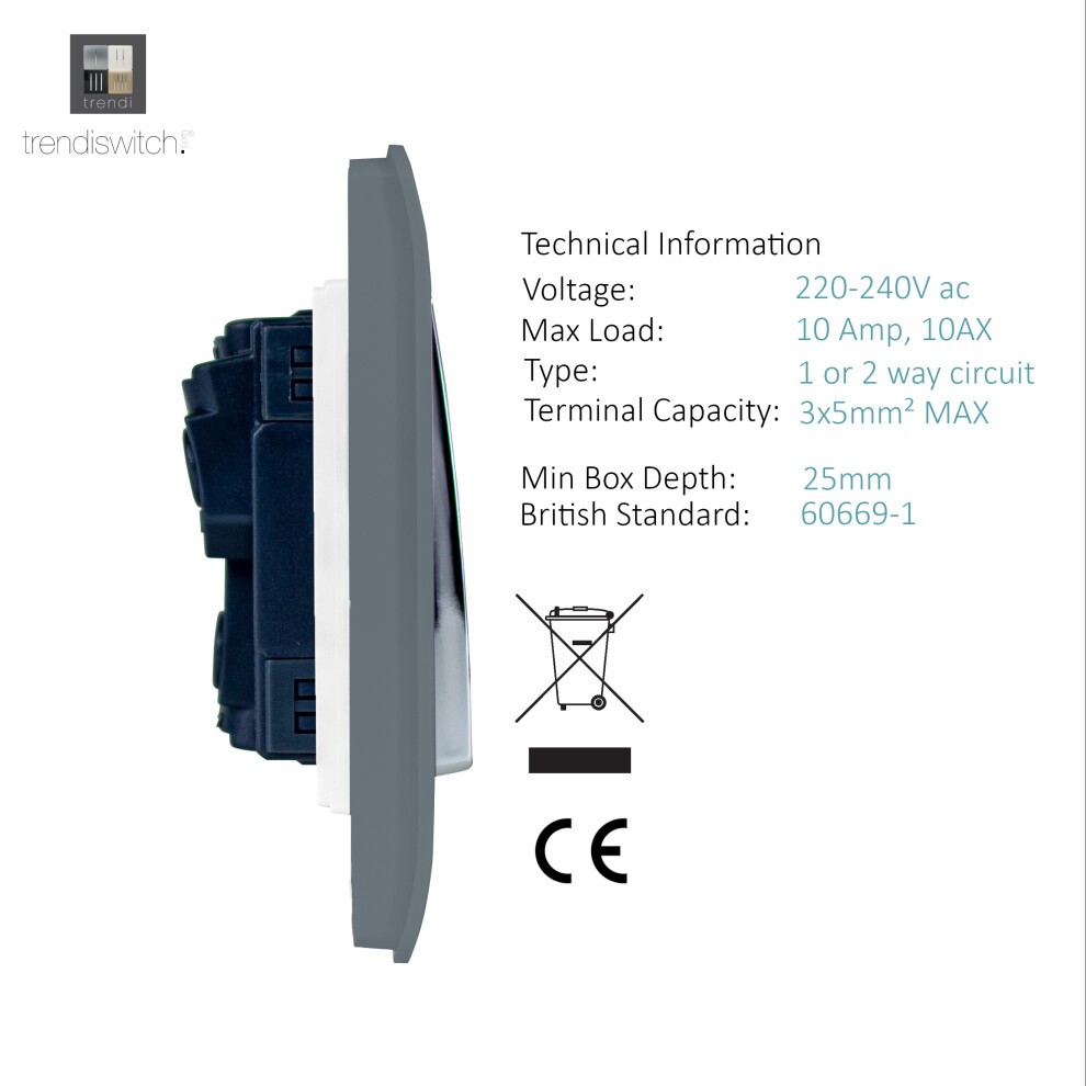 Trendi Switch 3 Gang 10amp 1 or 2 Way Warm Grey Rocker Light Switch - image 2