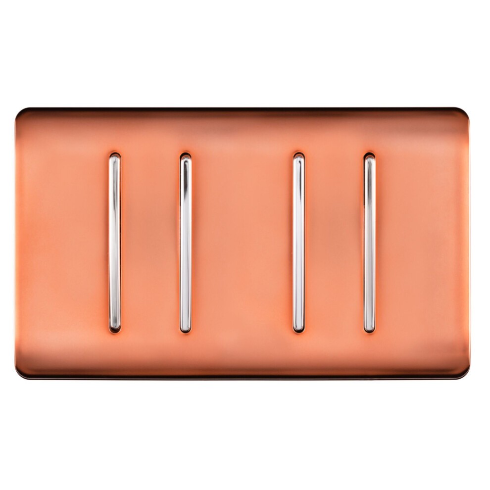 Glossy copper double plate tactile light switch featuring four sleek rocker switches with a modern artistic design, ideal for contemporary interiors.