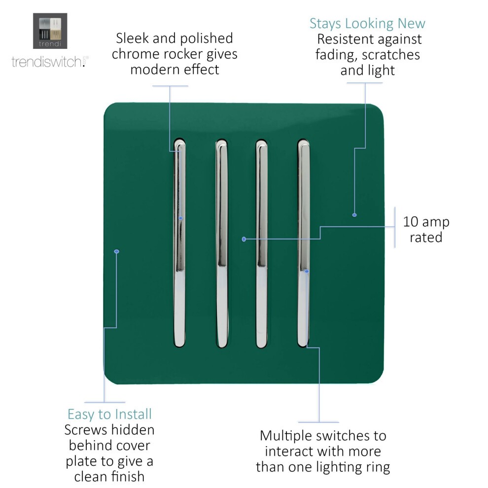 Trendi Switch 4 Gang 10amp 1 or 2 Way Dark Forest Green Light Switch - image 5