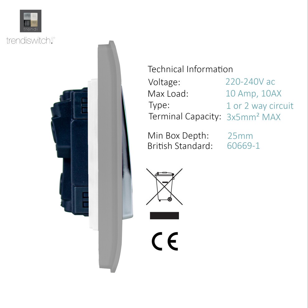 Trendi Switch 4 Gang 10amp 1 or 2 Way Light Grey Light Switch - image 2