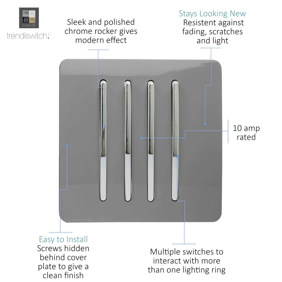 Trendi Switch 4 Gang 10amp 1 or 2 Way Light Grey Light Switch - image 5