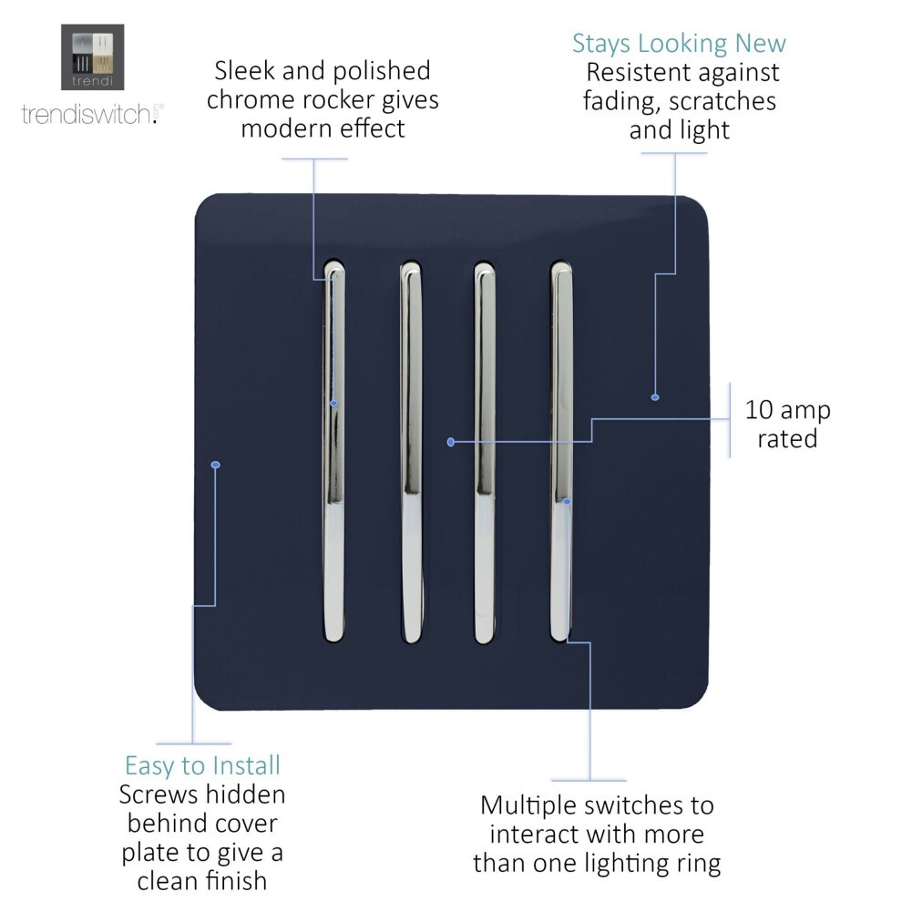 Trendi Switch 4 Gang 10amp 1 or 2 Way Navy Blue Light Switch - image 5