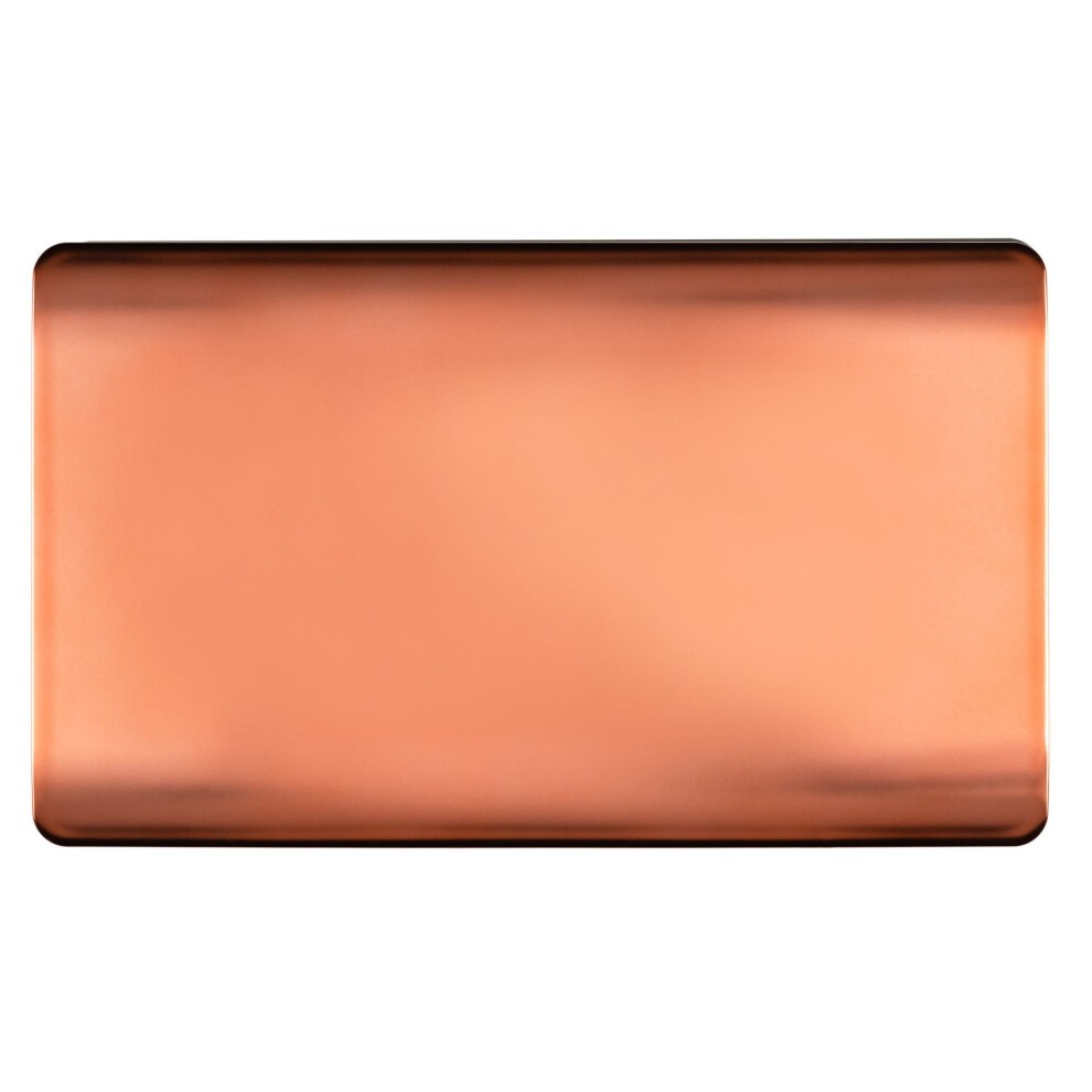 Glossy copper double blanking plate with a sleek, modern design, featuring a tactile surface and rounded edges, ideal for stylish electrical installations.