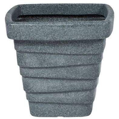 Grey Strata Square Trojan Planter features a textured, ribbed design with a wide top and tapered base, made from durable material suitable for outdoor use.