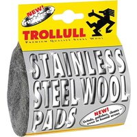 Trollull Stainless Steel Wool Pads in yellow packaging with bold silver text and a running figure logo.