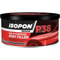 Red and black tin of U-POL P38 multi-purpose body filler, 3.5 litre, with car graphic and bold white text.