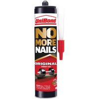 Unibond No More Nails adhesive cartridge, black cap, red and white label with bold text and nozzle attached.