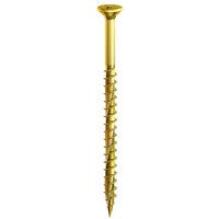 Velocity Premium Countersunk Pozi Wood Screw by Timco, gold-colored with sharp tip and spiral threads.