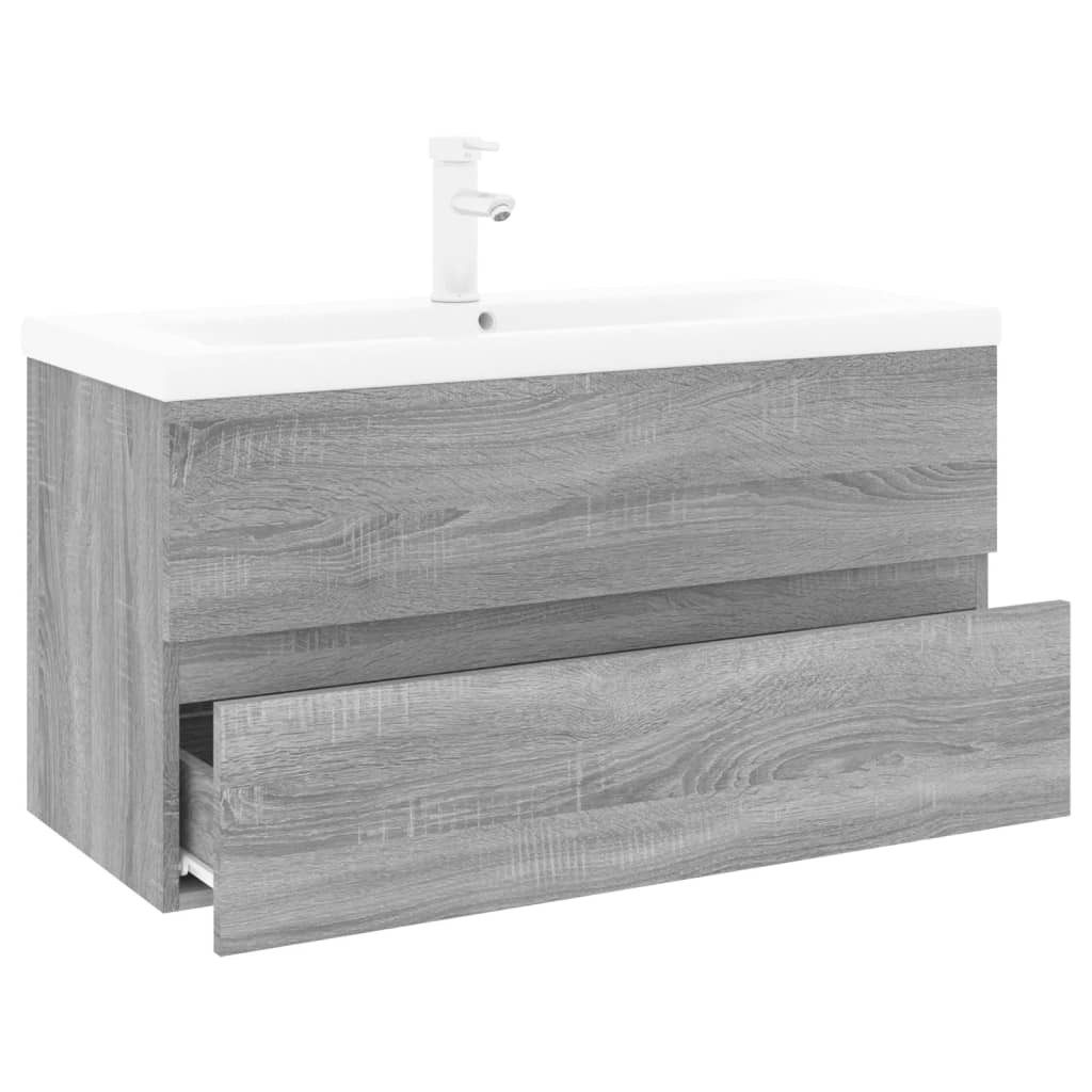 vidaXL 2 Drawer Grey Sonoma Bathroom Sink Cabinet with Built in Basin - image 3