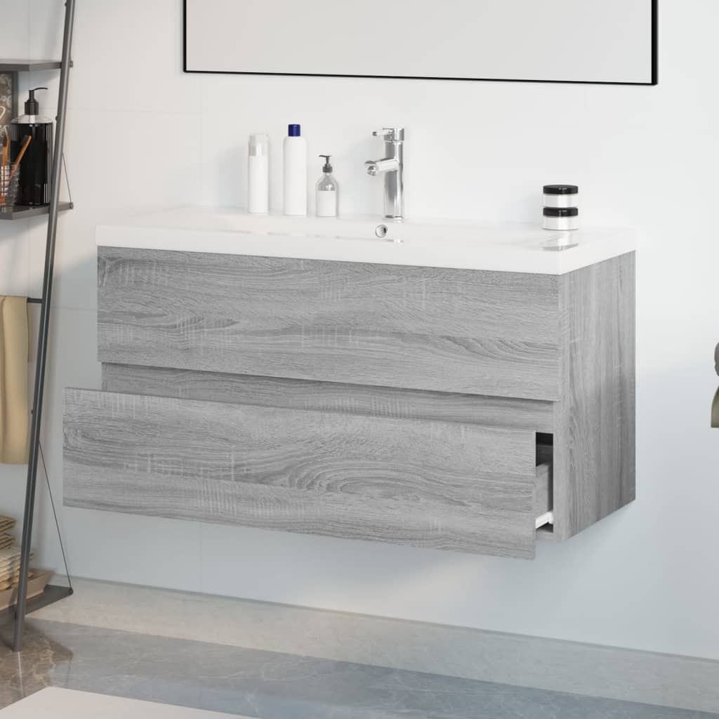 vidaXL 2 Drawer Grey Sonoma Bathroom Sink Cabinet with Built in Basin - image 4