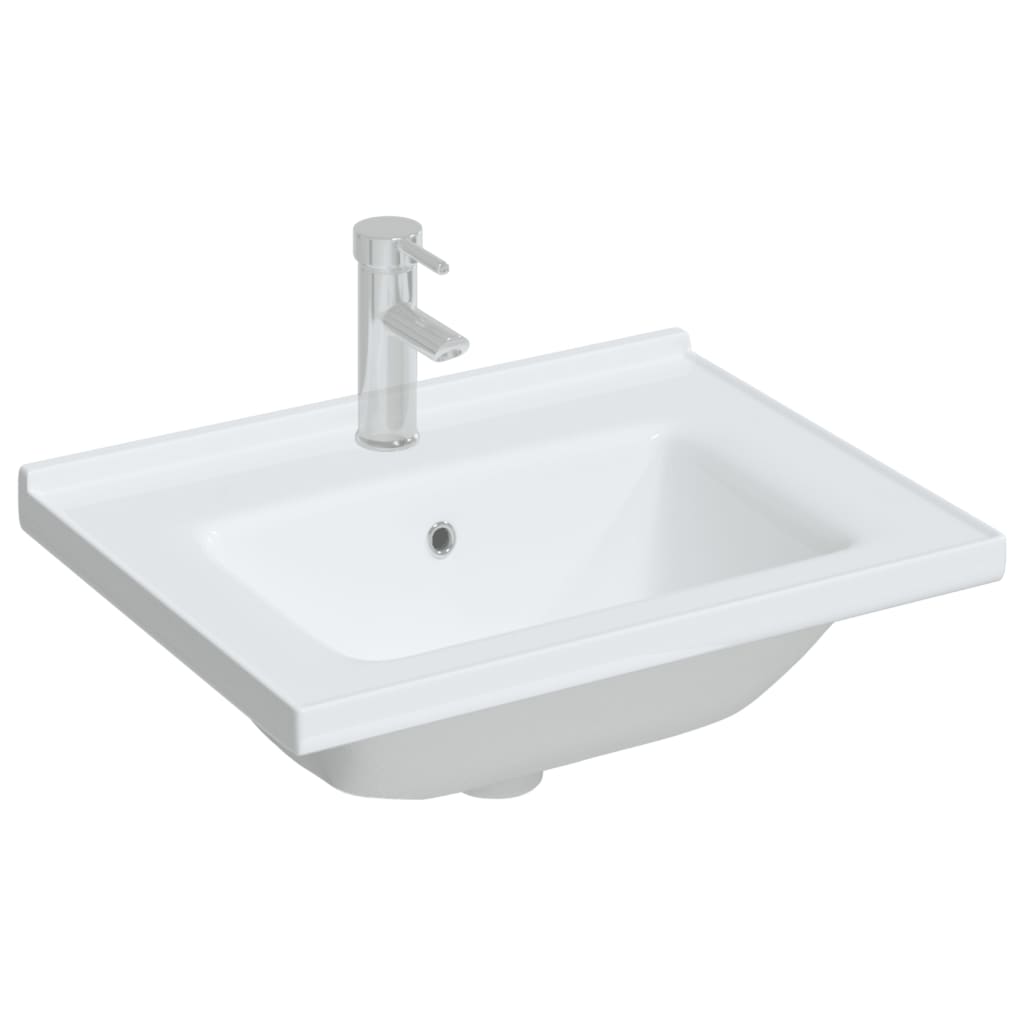 White rectangular ceramic bathroom sink measuring 24.0x18.9x7.7 inches, featuring a smooth surface and a single faucet hole for modern fixtures.
