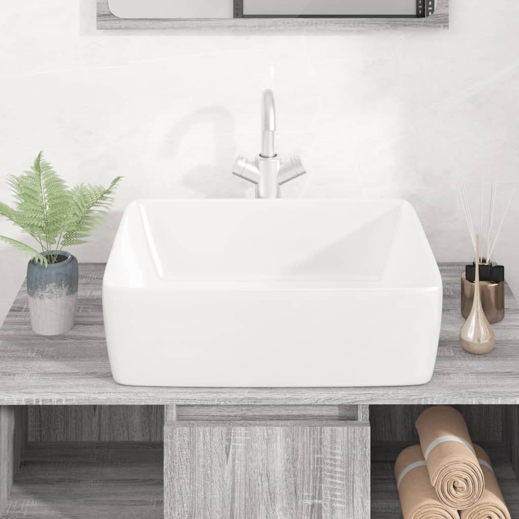 vidaXL White Ceramic Rectangular Wash Basin 130 x 370 x 480mm - image 3