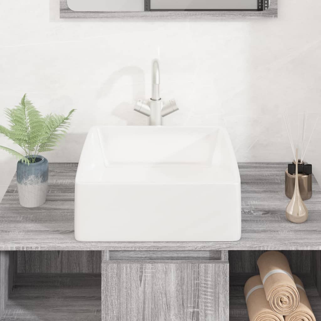 vidaXL White Ceramic Square Wash Basin 130 x 370 x 370mm - image 3