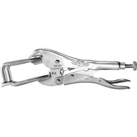 Vise-Grip Locking Welding Clamp, silver metal with adjustable screw and U-shaped jaws for secure grip.