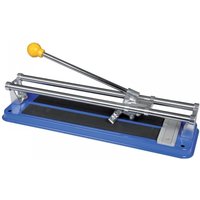 Blue Vitrex manual tile cutter with dual metal rails and yellow-handled lever, 330mm cutting capacity.