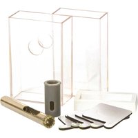 Gold Vitrex diamond drill bit with adhesive coolant system, includes clear containers and multiple white pads.