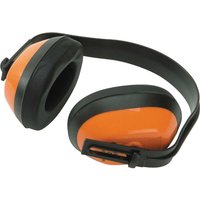 Orange and black Vitrex ear defenders with padded ear cups and adjustable headband.