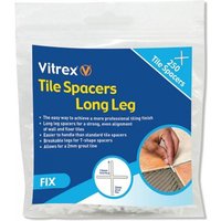 Vitrex LLS5250 Long Leg Spacer pack with blue label, 5mm size, 250 count, shown in clear plastic packaging.