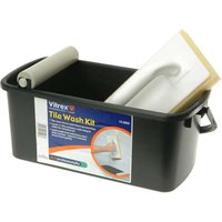 Black Vitrex Tile Wash Kit with sponge float, roller, and sturdy plastic tub featuring product label.