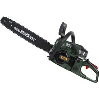 Green Webb 40cm petrol chainsaw with black blade and ergonomic handle, featuring a visible fuel tank.