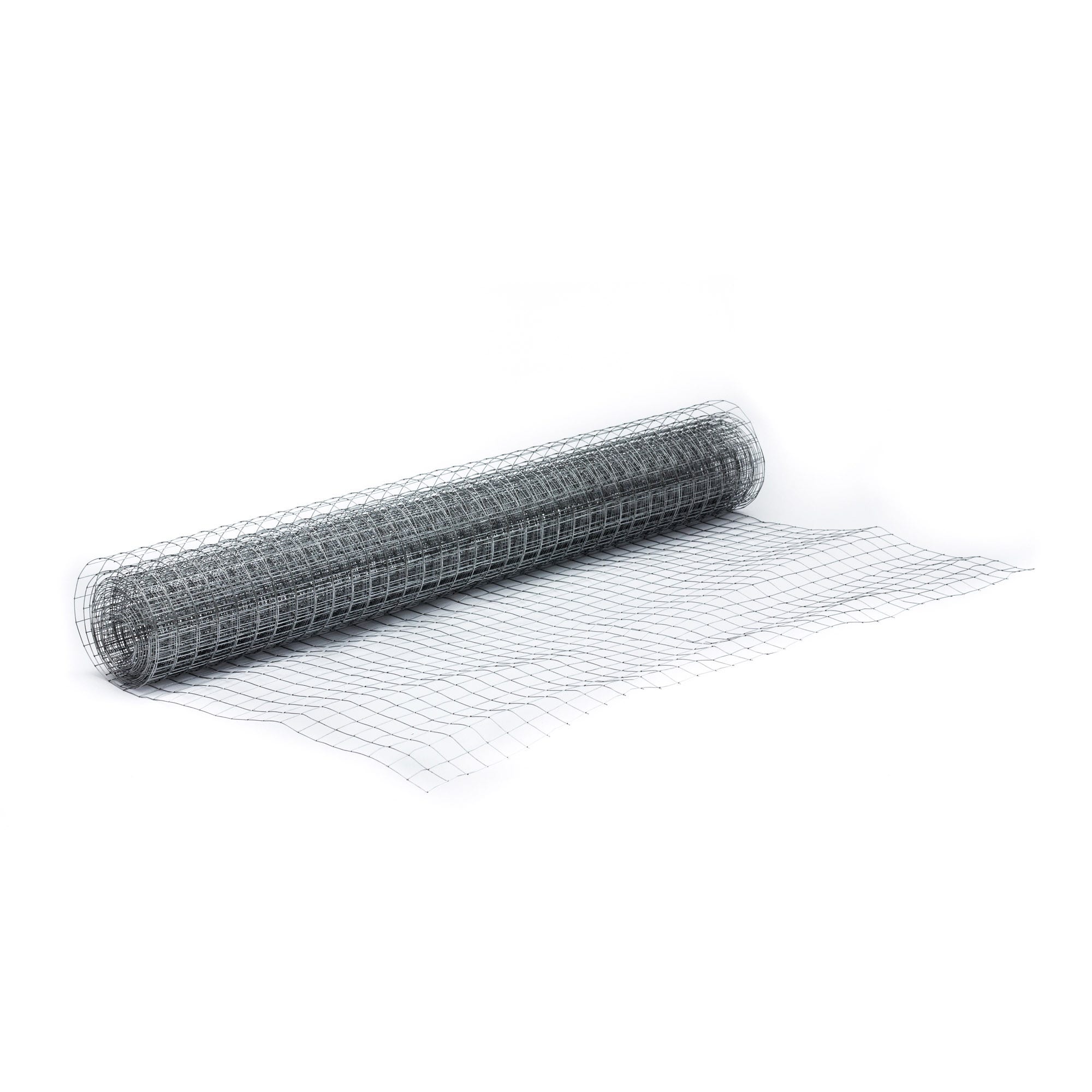 Galvanised welded mesh roll measuring 900mm x 6m with 25mm squares, featuring a metallic grey finish and sturdy wire construction, ideal for gardening and fencing applications.