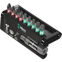Wera 10 piece set with Phillips and Torx bits in black holder, color-coded tips, and magnetic bit holder.