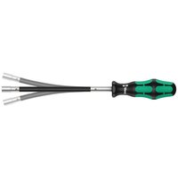Black and green Wera 391 Nutspinner 7mm Hose Clamp Screwdriver with ergonomic handle and long, flexible shaft.