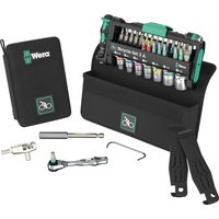 Wera 40 Piece Bicycle Repair Set with screwdrivers, sockets, and tools in a black case with green accents.