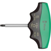Green and black Wera torque indicator with a silver shaft, labeled 4Nm and TX 20, ergonomic handle design.
