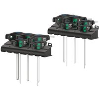 Wera 454/10 Hex-Plus HF Set, black and green T-handle screwdrivers with long silver shafts, 10 pieces in two holders.