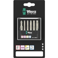 Wera 6 Piece Screwdriver Bit Set with Phillips, Hexagon, Torx bits in black packaging with green and white branding.