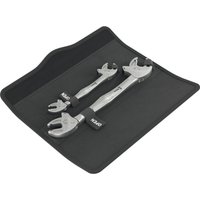 Wera 6006 Joker spanner set with two silver self-setting double-ended wrenches in a black fabric pouch.