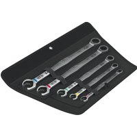 Wera 6007 Joker 5 Piece Ring Ratchet Spanner Set in black case, each spanner with colored size indicators.
