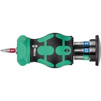 Black and green Wera bicycle stubby screwdriver set with interchangeable bits and ergonomic handle.