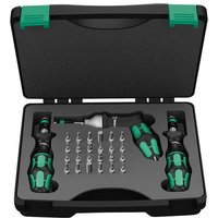 Wera adjustable torque screwdriver set with black and green handles in a black carrying case with multiple bits.