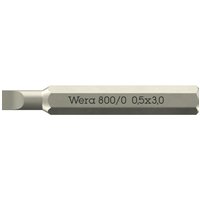 Wera 800/0 4mm hex drive slotted micro screwdriver bit, silver with engraved specifications on the side.